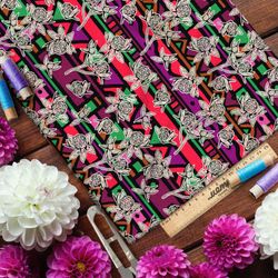 Ткань футер 2-х нитка эскизы клевера на фоне цветной мозаики