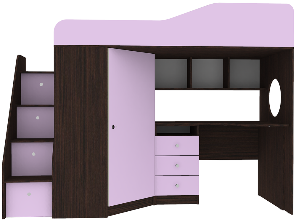 Кровать-чердак КарИВи Кадет 1 с универсальной лестницей Венге Ирис
