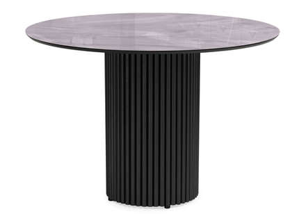 Стол стеклянный Woodville Барел 110 серый мрамор, черный, ножки черные
