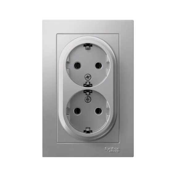 Розетка 2-м СП AtlasDesign 16А IP20 с заземл. в сборе алюм. SE ATN000324