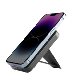 Внешний аккумулятор MagSafe с подставкой Energea MagPac Grip 10K (10000 мА·ч) Беспроводная зарядка: Qi 15 Вт. Проводная зарядка: USB-C. Есть LED-индикация и поддержка PD. Энергоёмкость — 38,5 Вт·ч. Максимальная выходная мощность — 20 Вт