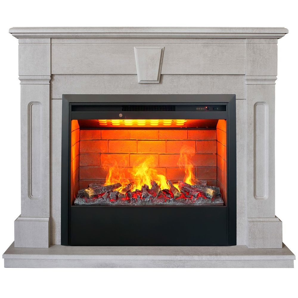 Электрокамин RealFlame Kellie 25,5/26 WT цвет белый камень с очагом 3D Helios 26