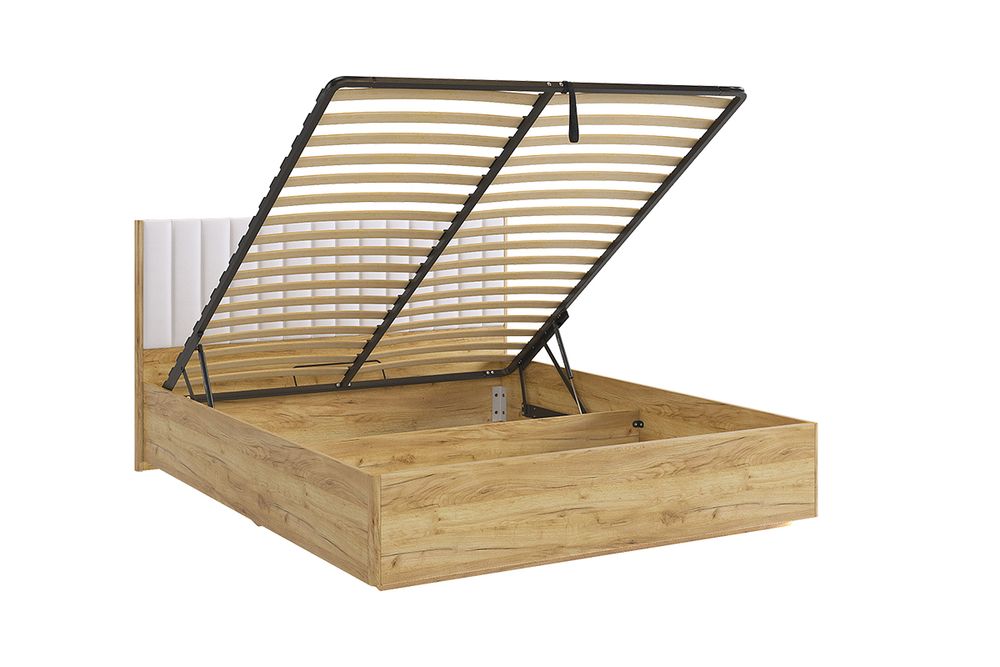 Кровать Адам с подъемным механиз (Дуб крафт золотой/Белоснежный) экокожа 160*200 см, Мебельсон