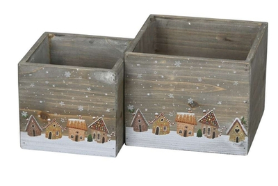 Набор из 2-х декоративных ящиков "Домики" 13x13xH12см/ 16,5x16,5xH13см