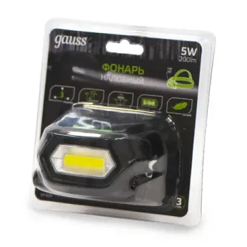Фонарь налобный 5W 200lm Li-ion 1200mAh GF409 чёрный Gauss