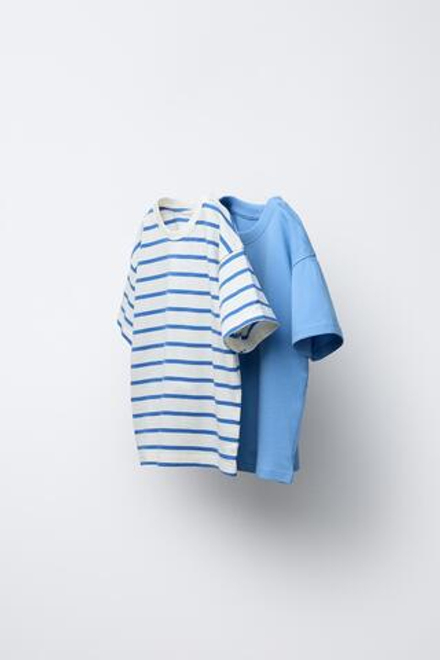 ZARA НАБОР ИЗ 2 ФУТБОЛОК В ПОЛОСКУ, СИНИЙ