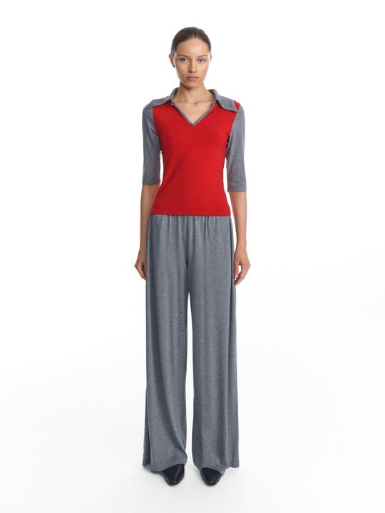 Поло красное с контрастными рукавами