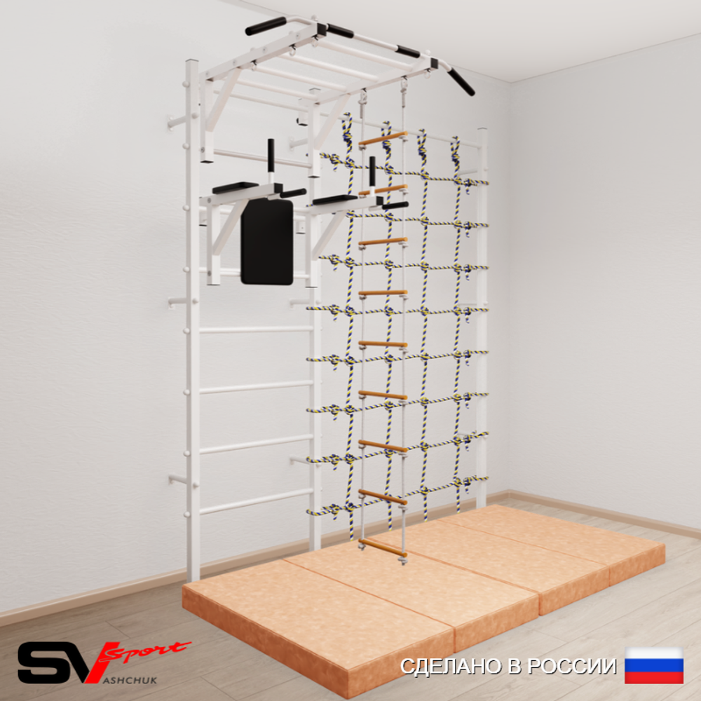 Шведская стенка Sv Sport усиленная 64240 (Турник рукоход/Брусья/Лестница/Мат 2м/Канатный лаз)
