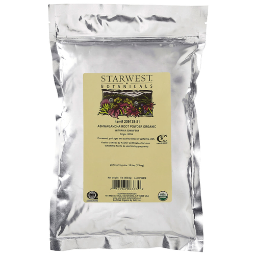Starwest Botanicals, ПОрошок из корня органической ашвагандхи, 453,6 г (1 фунт)