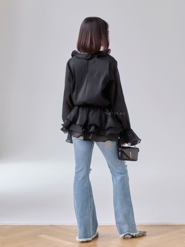 Черное шифоновое платье-блузка с брошами