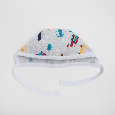 Чепчик детский, серый/машинки, р.68см 7665232