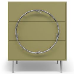 Комод Арт Колор matte Стайл Сильвер с 3 ящиками Зеленая олива матовая