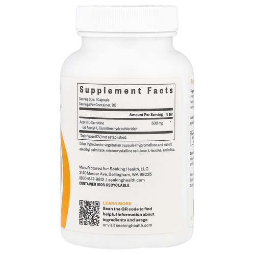 Seeking Health, ацетил-L-карнитин, 500 мг, 90 капсул