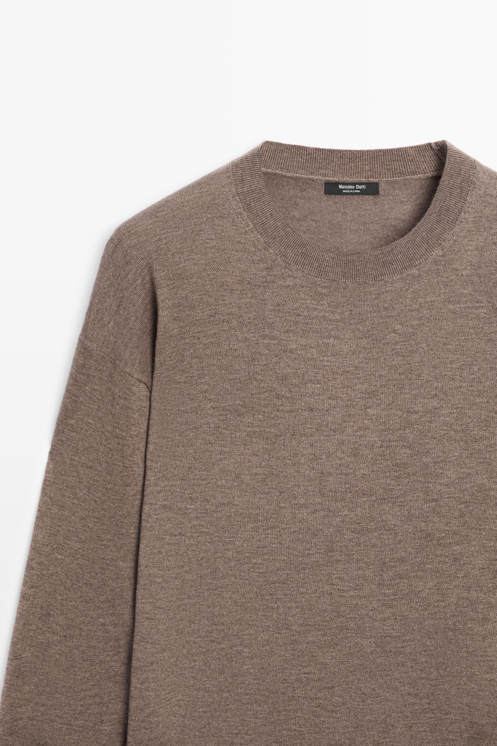 Massimo Dutti Джемпер тонкой вязки из шерсти, кротово-коричневый