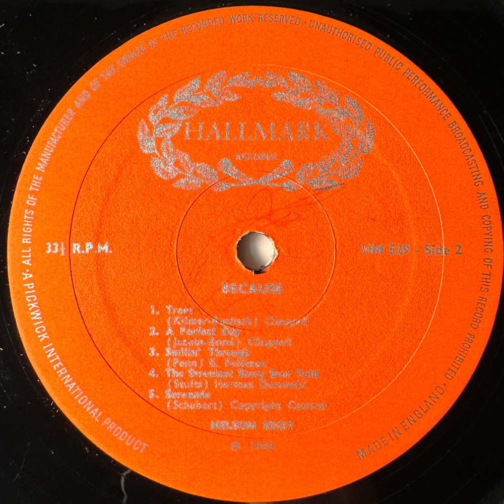Nelson Eddy – Nelson Eddy Sings "Because" (Англия 1967г.)