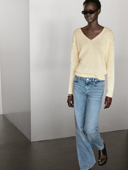 Massimo Dutti Свитер из 100% льна с длинными рукавами, желтый