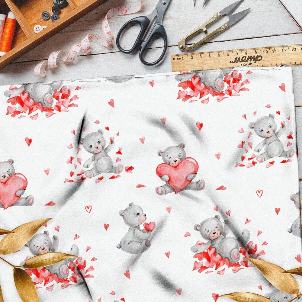 Ткань таффета мишки с сердечками