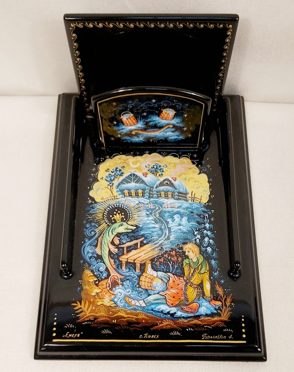 Подставка для блока для записей  ручной росписью Палех "Емеля"