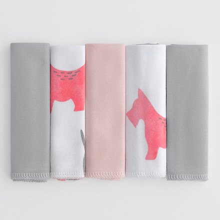 Платочки сет из 5 штук LooJoo Серый шелк / Собачки / Пудра