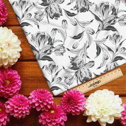 Ткань футер 2-х нитка серые бутоны