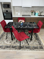 Стеклянный раздвижной стол "Черный мрамор" и стулья "ГУЧИ" бордовый