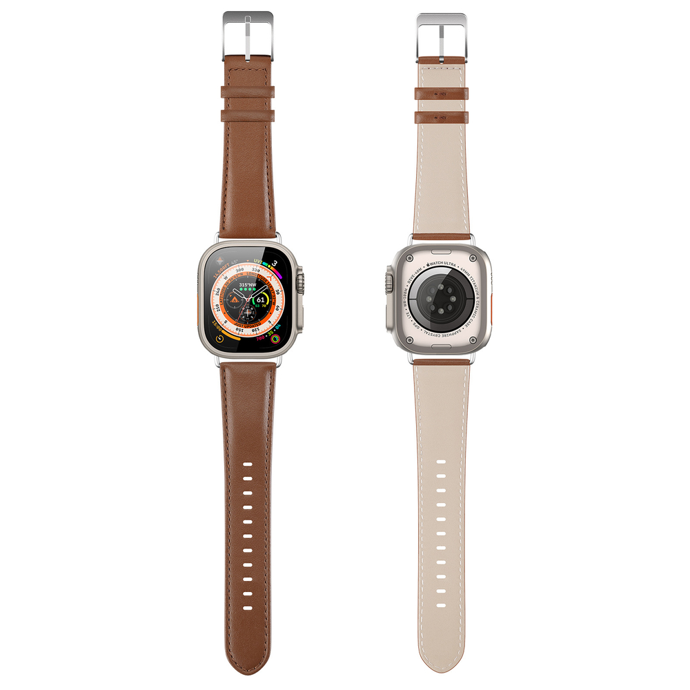 Ремешок из кожи коричневого цвета от Dux Ducis для смарт часов Apple Watch 42, 44, 45, 46, 49мм, серия YS Series