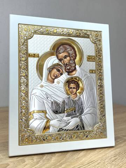 Св. Семейство, икона прямоугольная с рамкой, белое дерево 185х235