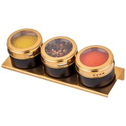 НАБОР ДЛЯ СПЕЦИЙ AGNESS 4 ПР."ЧЕРНОЕ ЗОЛОТО" НА МАГНИТАХ, В Т.Ч. МЕТАЛ.ПОДСТАВКА 20*6*5 СМ