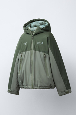 ZARA СТЕГАНАЯ КУРТКА НА МОЛНИИ, ХАКИ