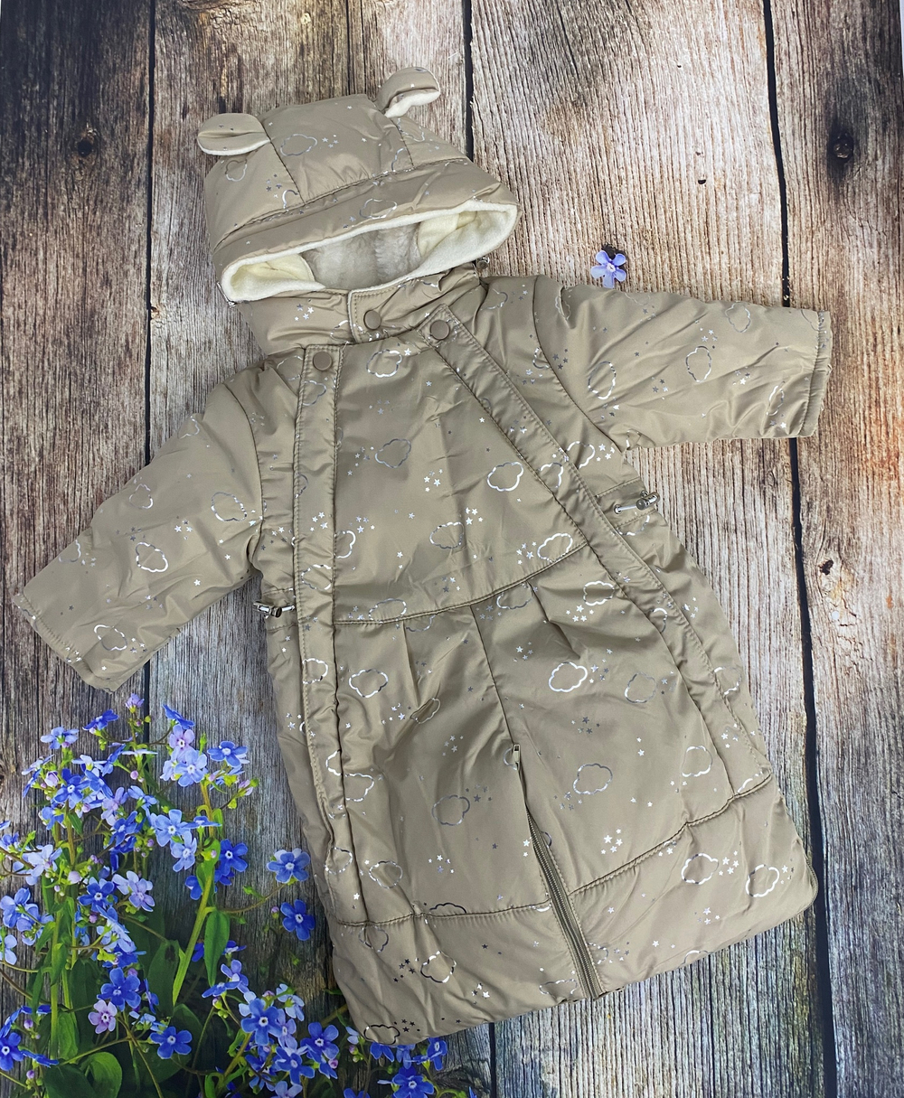 Комбинезон-трансформер (2в1) Модель: 025 "Облачка" (ИП Петрова Г.Г.) (Цвет: Оливковый, Размер: 74-80)