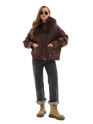 Утепленная замшевая куртка шоколадного цвета