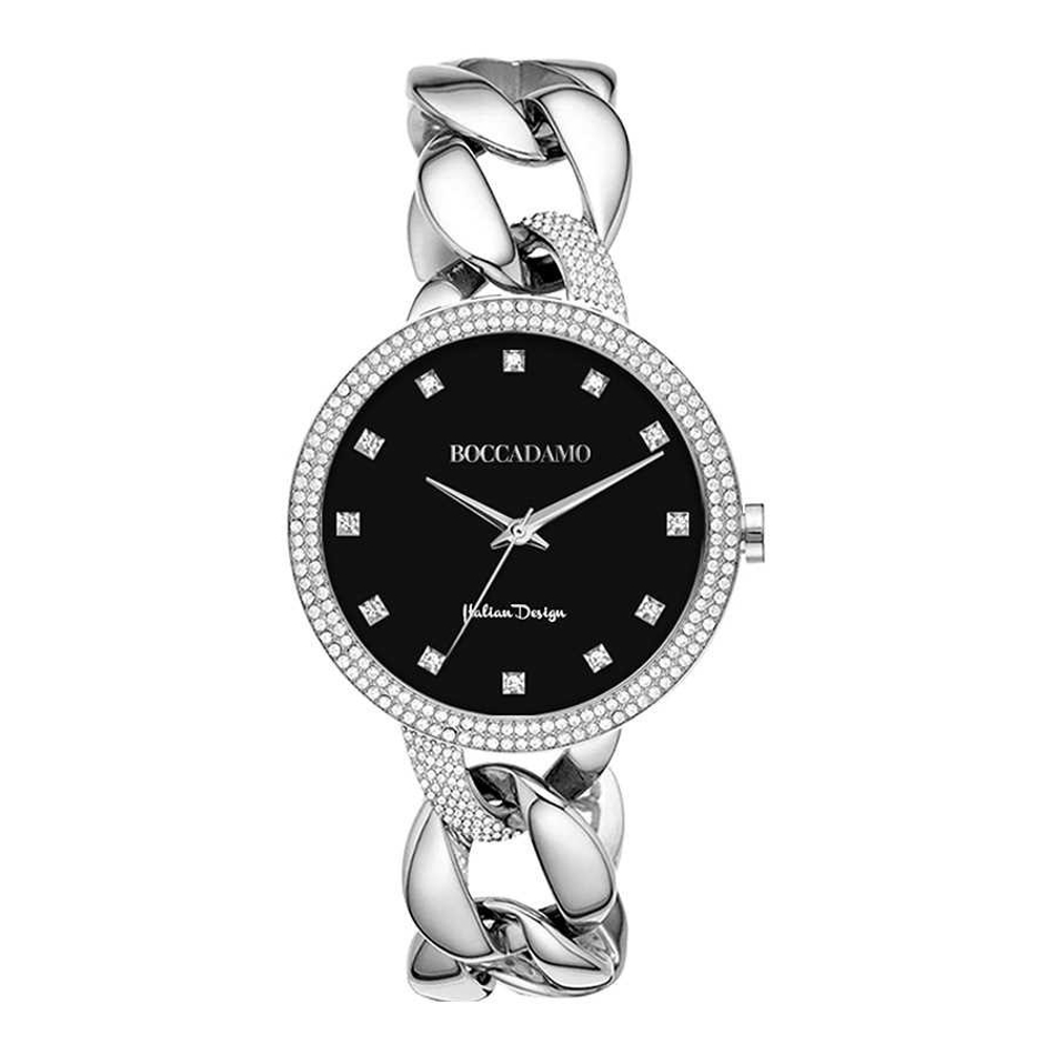 Часы Boccadamo LadyB Silver Black LB004 BW/S с минеральным стеклом, кристаллами Swarovski