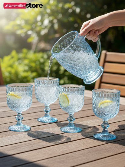 Набор бокалов 300 мл. 6 шт. прозрачное цветное стекло с огранкой