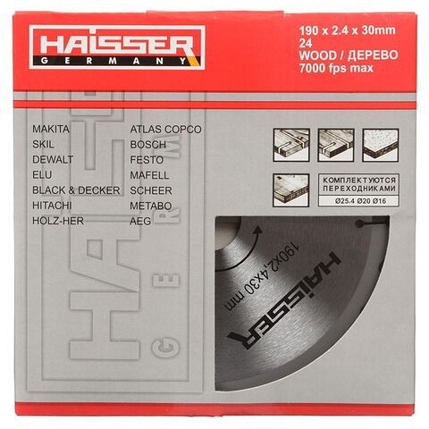 Диск пильный по дереву, Haisser, 190х30 мм, 24зуб, HS109005
