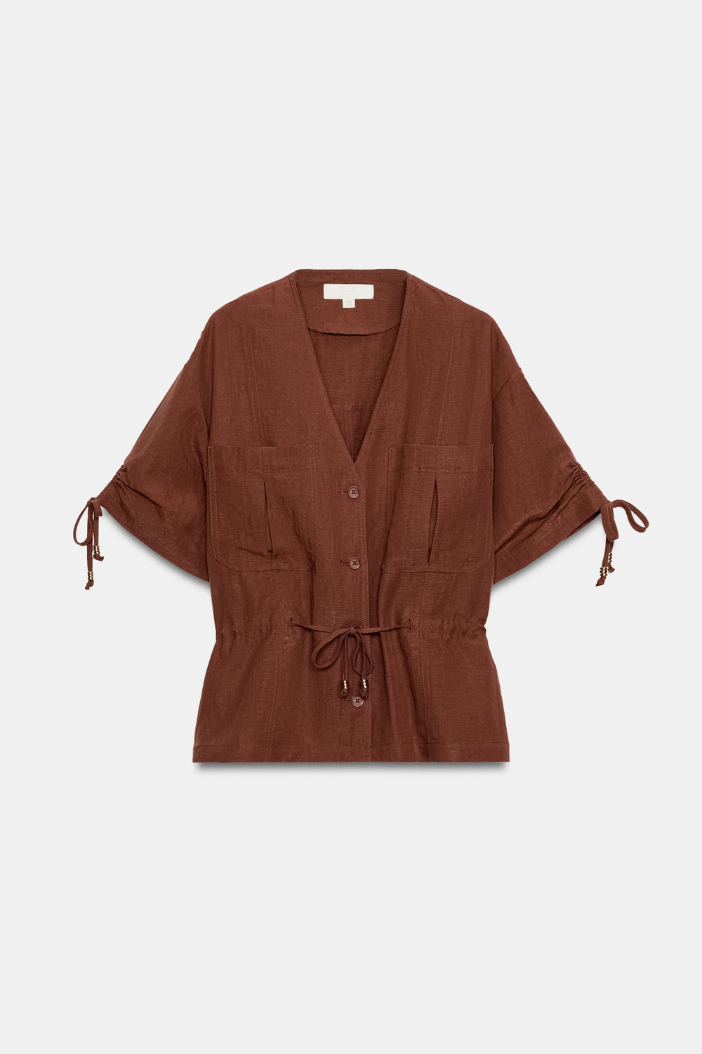 ZARA КУРТКА В СТИЛЕ САФАРИ С КОРОТКИМИ РУКАВАМИ И БИСЕРОМ, ТЕМНЫЙ ЧЕРЕПИЧНЫЙ