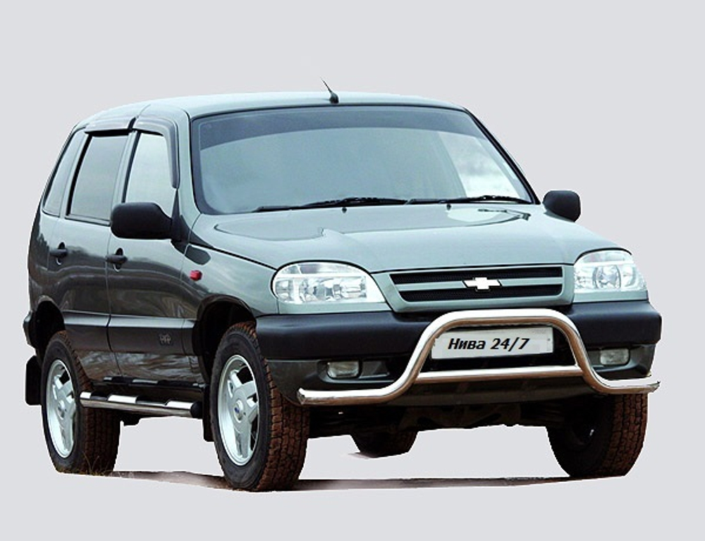 Защита переднего бампера «Волна»  (Ø=76 мм), Chevrolet Niva (- 03.2009) (нержавеющая сталь)