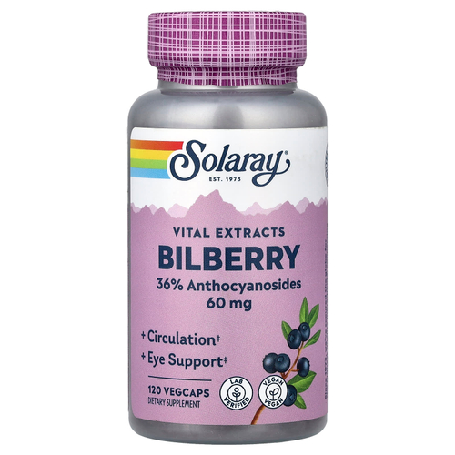 Solaray, Vital Extracts, черника, 60 мг, 120 растительных капсул