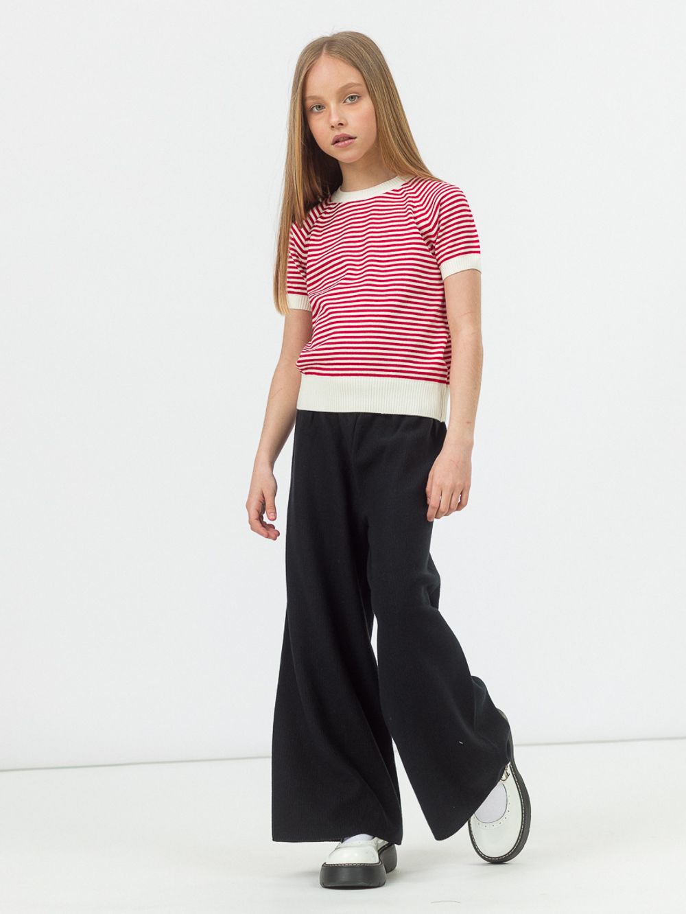 Джемпер для девочки с коротким рукавом AT996 молочный-красный