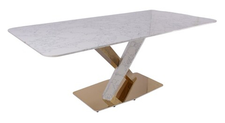 Стол обеденный Ist Casa Интерно Гранд, 200х100х75 см, белый мрамор, золото