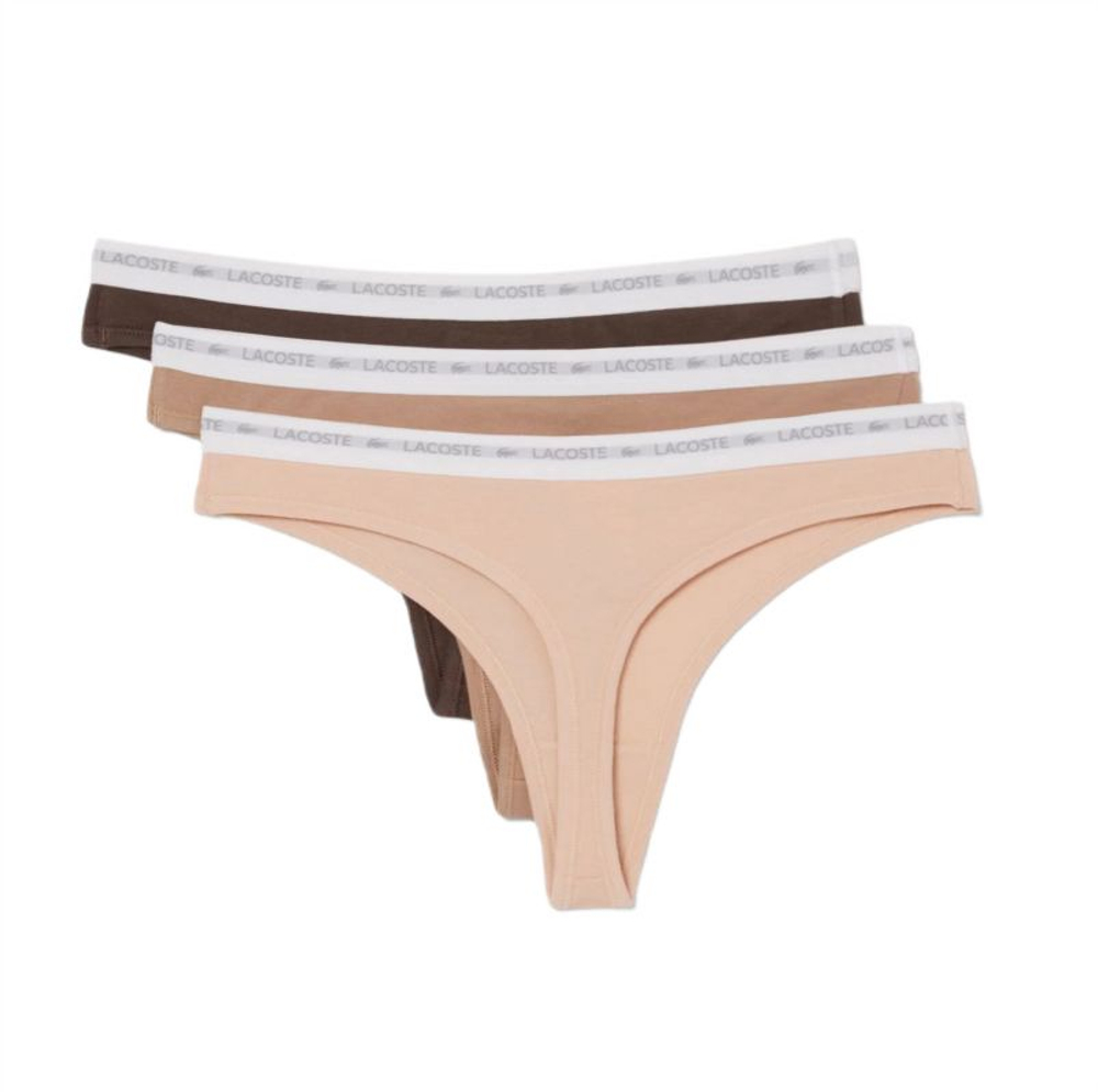 Спортивные трусы Lacoste Elastic Cotton Thongs 3P - biscuit/baguette/grume