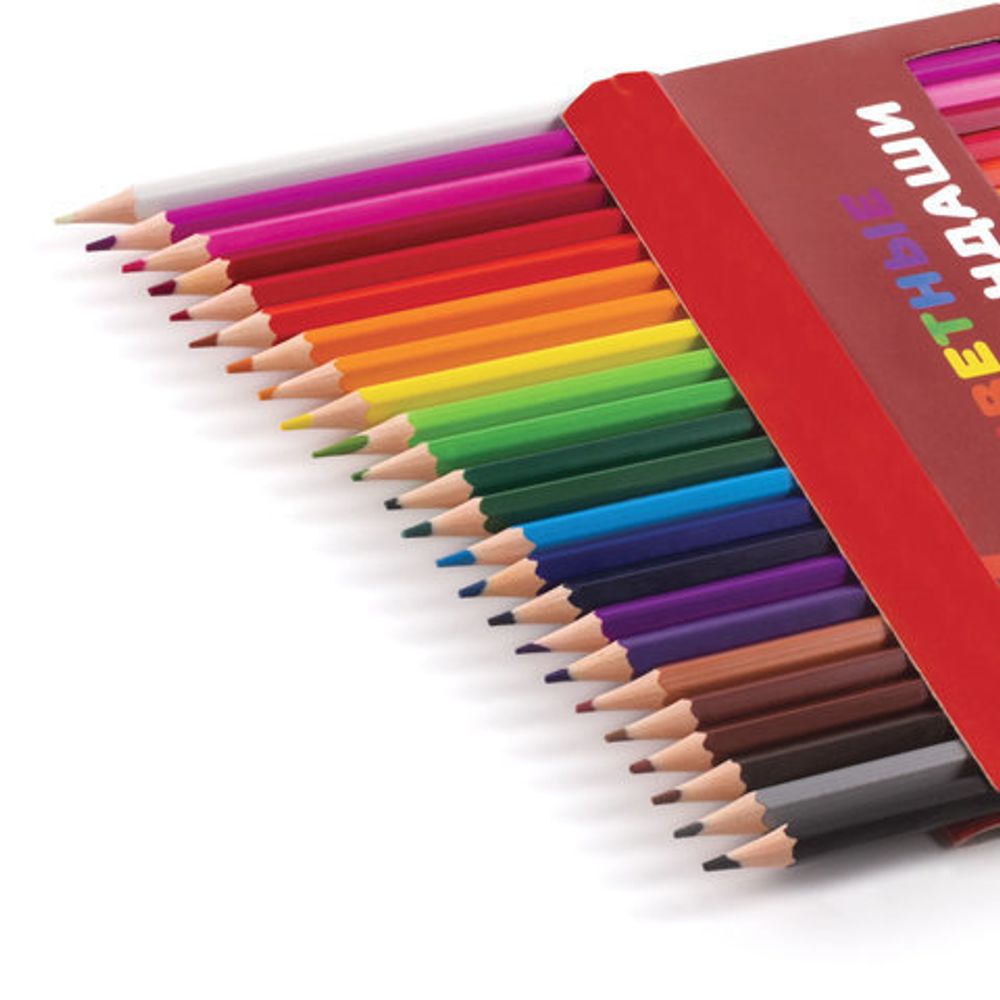 Карандаши цветные ПИФАГОР "ЖИРАФ", 24 цвета, пластиковые, классические заточенные, 181252