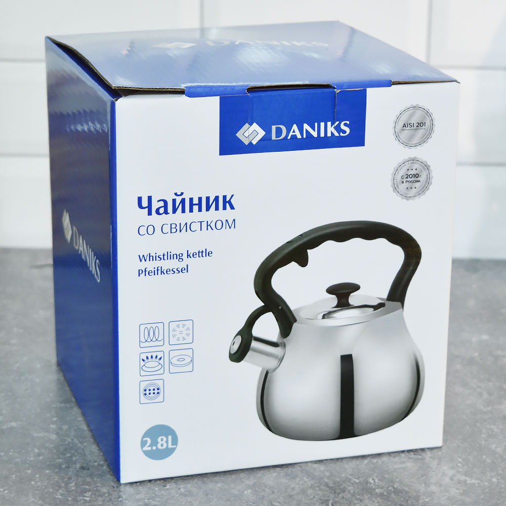 Чайник 2,8л нерж со свистком, зеркальный, нейлон, индукция, "Daniks" GS-04052A