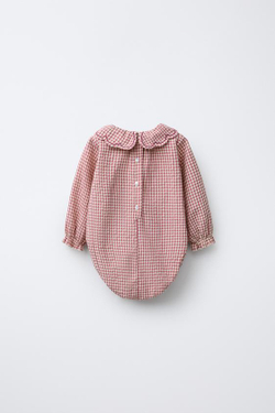 ZARA КОМБИНЕЗОН В КЛЕТКУ ВИШИ, ТЕМНО-РОЗОВЫЙ