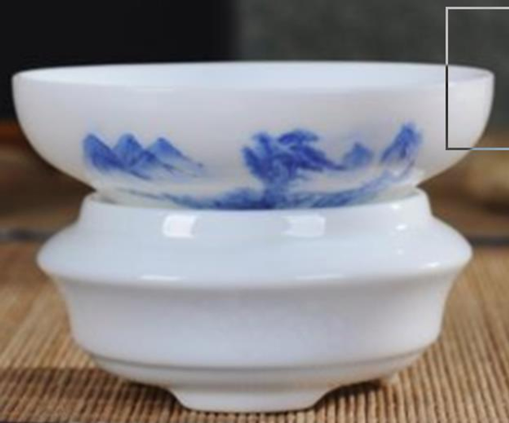 268020.2 Ситечко ЦЗИНМЭЙ "Горы и река" роспись h=6,3см, d=8,6см, фарфор белый