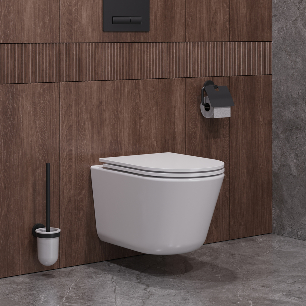 Унитаз укороченный подвесной безободковый с сиденьем и смывом TORNADO Cezares LINER-TOR CZR-38083-49-TH-TOR/SC