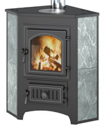 Печь-Камин ВЕЗУВИЙ ПК-01 (220) угловой талькохлорит с конфоркой 9 кВт (150 м3) Ø 115мм