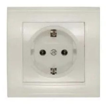 Розетка одноместная "UNIVersal" серия "Бриллиант" с/з, с/у, 16А, 220В, слоновая кость (ivory), (ев