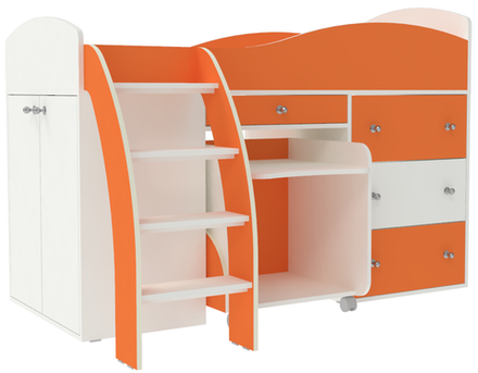 Кровать-чердак КарИВи Малыш 2 Белый  Оранжевый