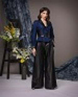 15-01-22 SS Жакет из джинсовой ткани с отделкой из экокожи, синий джинсовый L