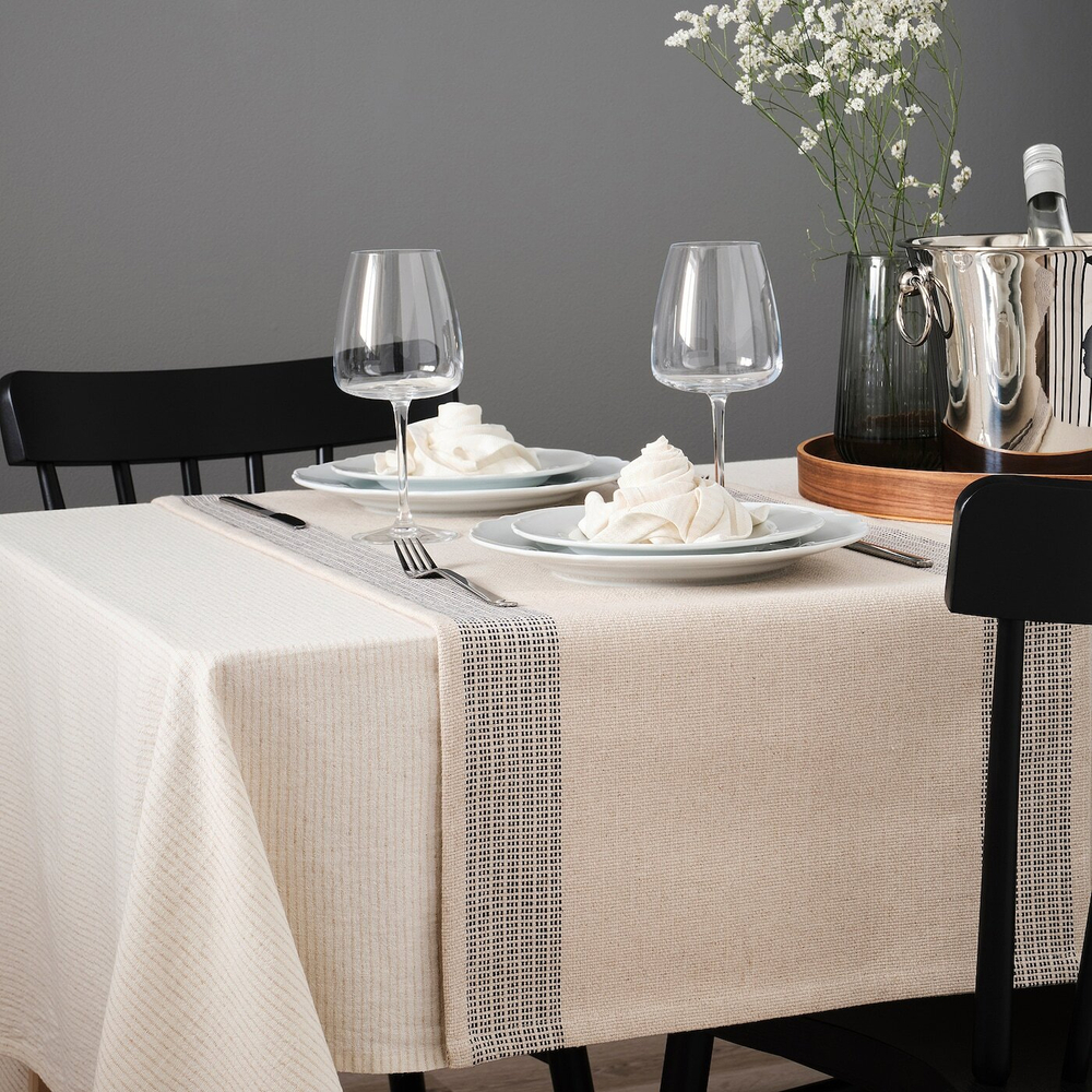 IKEA SILVERARV  (ИКЕА СИЛВЕРАРВ)  -  Настольная скатерть, голубой/бежевый, 45x150 см